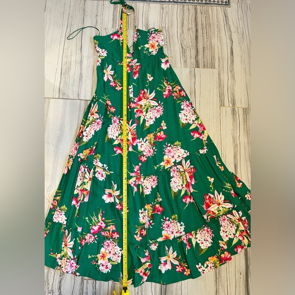 NWOT Green Floral Print Deep V Halter Maxi Dress Size Medium - Picture 15 of 16